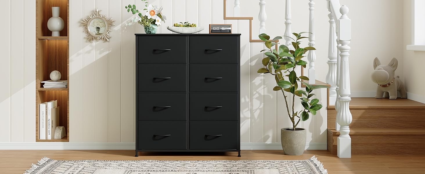 Тканинна комода з шухлядами Somdot - комод для спальні, вітальні, прихожої, 8 шухляд, білий (30T x 80B x 93H см)