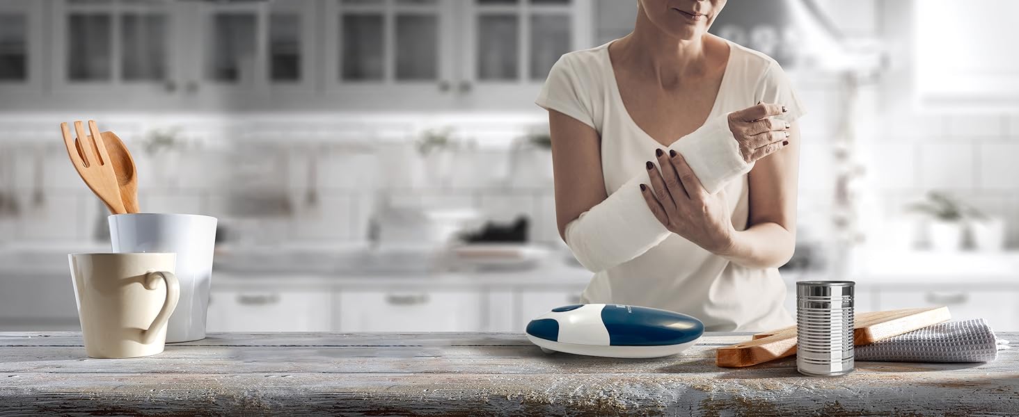 Електричний відкривач банок Kitchen Mama 2.0: автоматичний, бездротовий, з гладкою кромкою, харчовий, Blaugrau