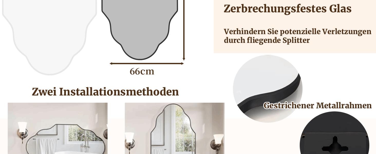 Дзеркало настінне Clevich Asimetrisches 66x116 см з алюмінієвою рамою, скло HD, чорний колір, для ванної кімнати, вітальні, спальні