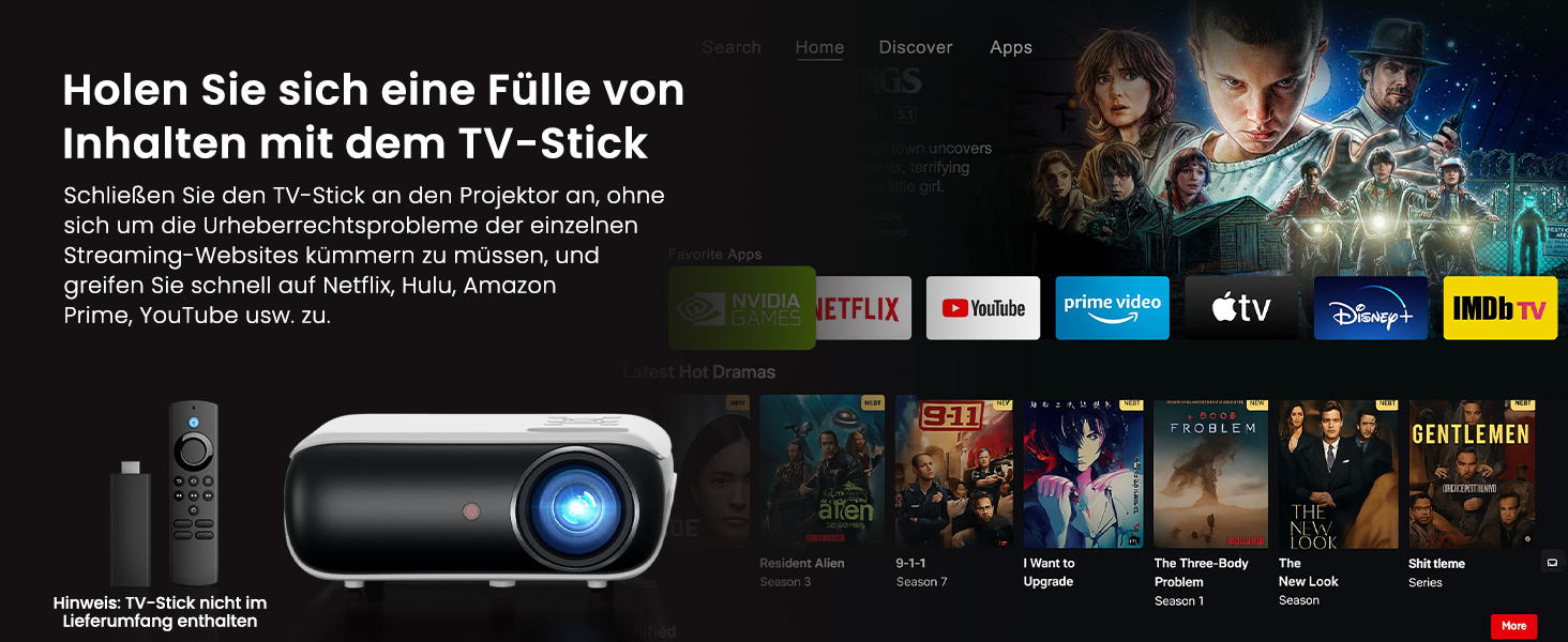 HOPVISION Міні проєктор 4K, 1080P Full HD, 13000 люменів. Підтримка Bluetooth, для Fire Stick/PS5/Smartphone/TV. Портативний проєктор для дому та на вулицю