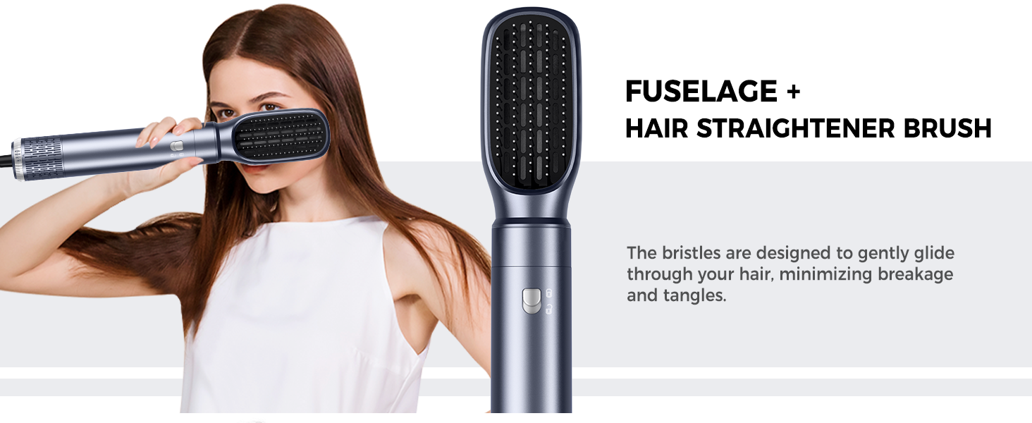 Багатофункціональний стайлер для волосся Haarstyler 6-в-1: фен-щітка, випрямляч, плойка, насадки для об'єму та локонів, блакитно-золотий