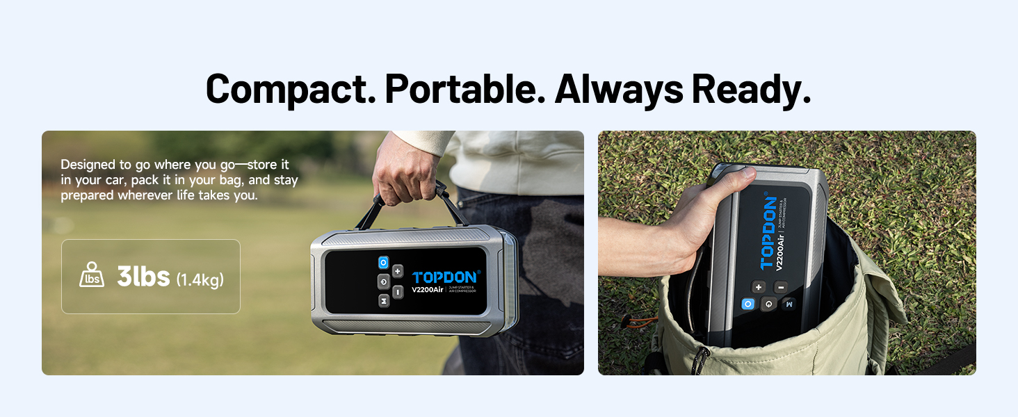 Пусковий пристрій TOPDON V2200 Air Jump Starter з компресором 150 PSI, бустер для авто (бензин до 8Л, дизель до 6Л), струм 2200А, LED-ліхтарем