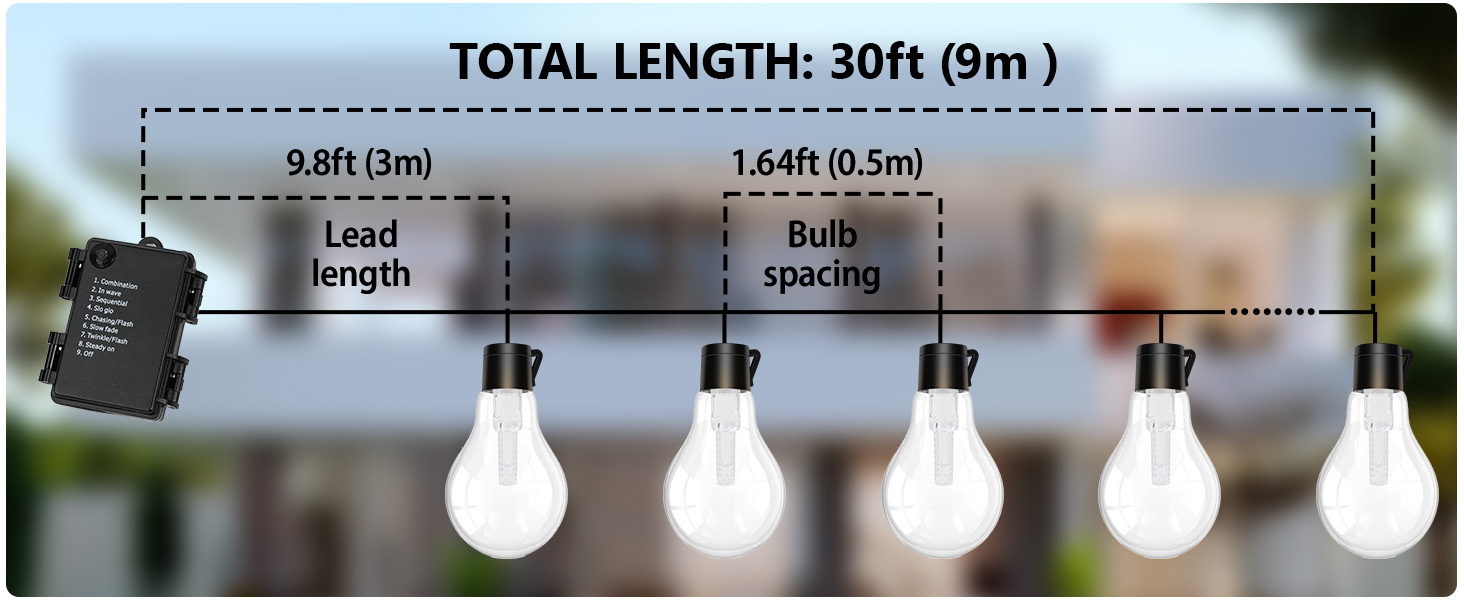 Вулична гірлянда DSLebeen з таймером 9 м і 12 лампочками, Світлодіодна гірлянда з дистанційним управлінням A60 з 8 режимами, гірлянда IP64