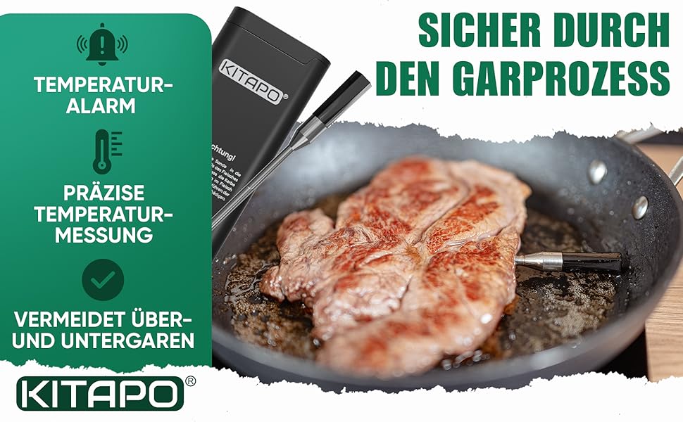 Бездротовий термометр для м'яса з додатком, термометр для гриля, розумний термометр для приготування їжі на кухні та грилі, велика дальність, стійкість до високих температур до 300°C, термометр для приготування, кухонний термометр