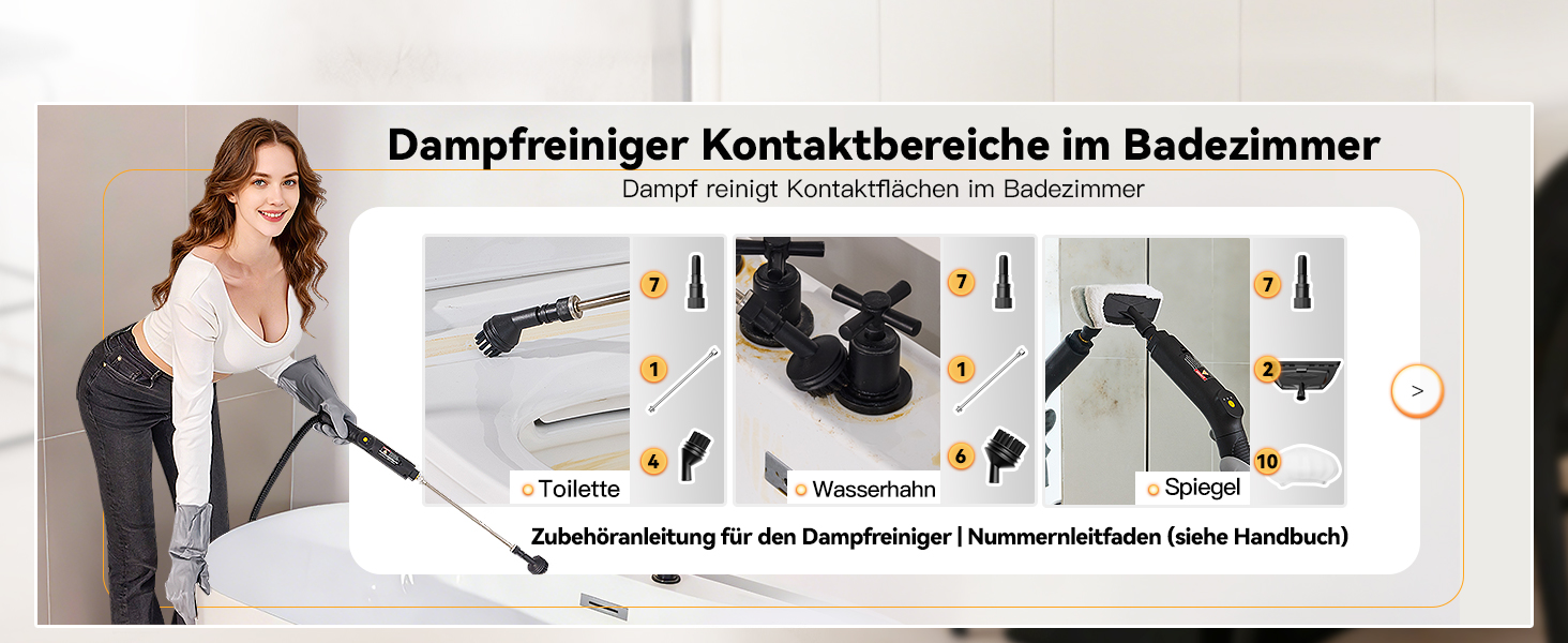 Пароочисник Gautye 3-рівневий регульований руків'я, нагрів за 10 секунд, бак 2L, 18 насадок, для кухні, ванної, підлоги, авто, вікон, чорний