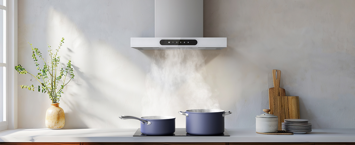 Витяжка для кухні CIARRA CBCS6102 60см, біла: продуктивність 650м³/год, клас A+++, сенсорне керування, з вугільним фільтром CBCF003, режим рециркуляції та відведення
