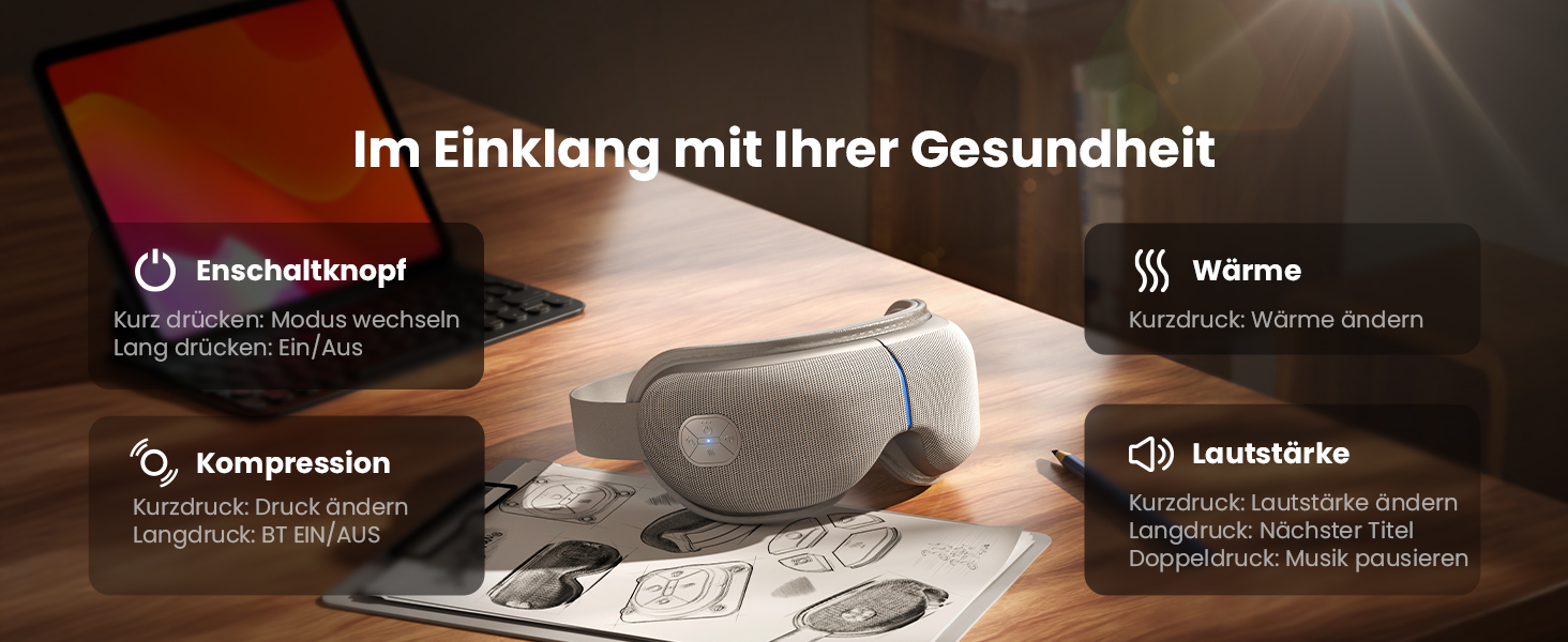 Масажер для очей BOB AND BRAD EyeOasis 3 Elite з підігрівом та охолодженням, маска для очей при мігрені, сухість очей, зняття стресу, покращення сну, сірий колір