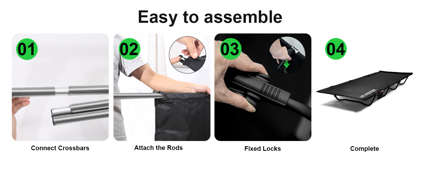 Польове ліжко для кемпінгу Ultraleicht, складане розкладне ліжко для відпочинку на природі та дому, максимальне навантаження 160 кг, чорне