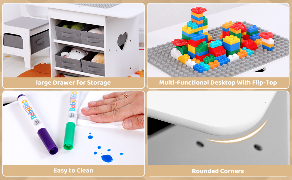 Дитячий стіл зі стільцями, ігровий стіл для дітей з місцем для зберігання. Набір меблів для дитячої кімнати (Сірий)