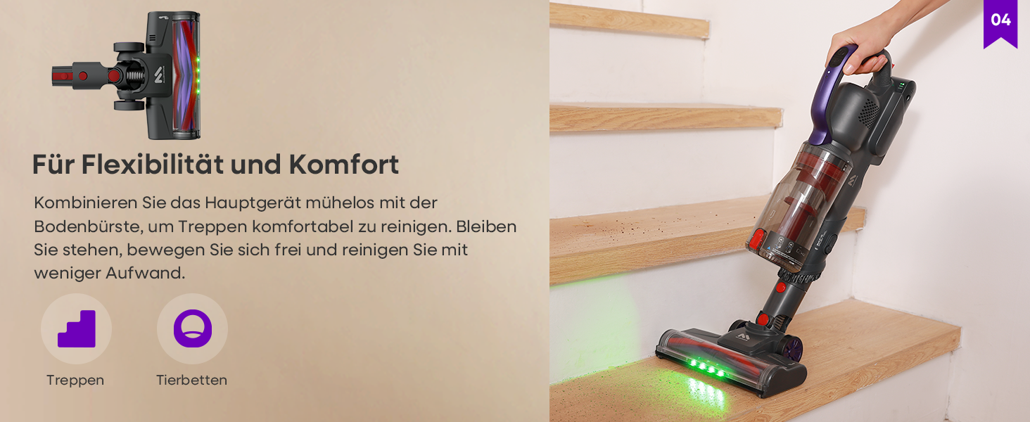 Акумуляторний бездротовий пилосос AlloyMove A03 Lila: 45000Pa, 450W, 60 хвилин, LED, для тварин, килимів, твердих поверхонь