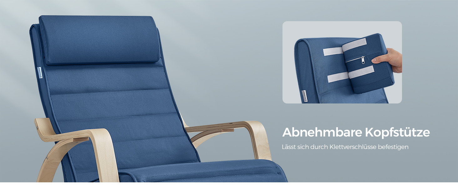 Крісло-гойдалка SONGMICS з підлокітниками з натурального дерева, 5-позиційне регулювання підніжки, до 150 кг, для спальні/вітальні, темно-натуральний колір, бавовна/поліестер