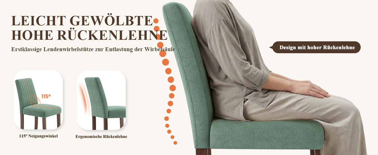 COLAMY Комплект обідніх стільців для кухні та їдальні (6 шт), зелені, з м'яким сидінням та спинкою, дерев'яні ніжки