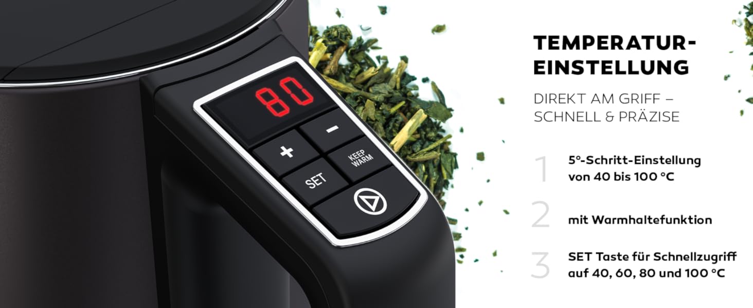 Електричний чайник BALTER з регулюванням температури, 1.5L, 2200W, білий (сірий), без BPA, подвійні стінки, бездротовий