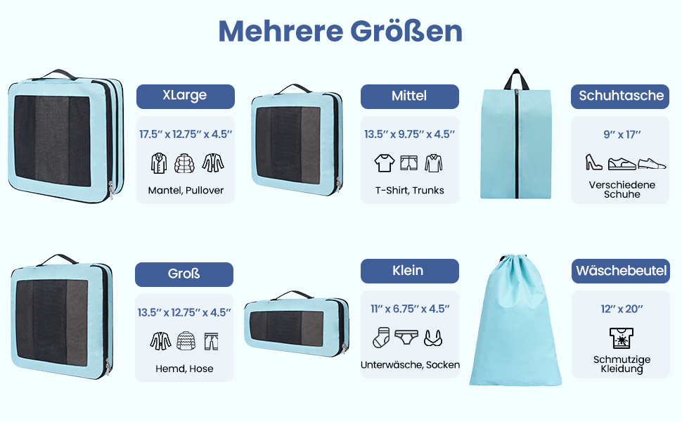 Набір компресійних органайзерів для подорожей з сіткою, розширювані пакувальні куби для одягу в валізу, чорний, 6 шт.