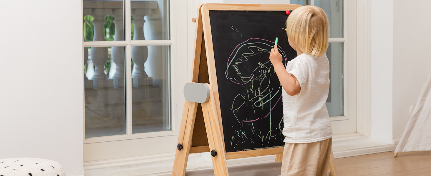 Дитяча мольберт BanaSuper 3-в-1: магнітна дошка, біла дошка, велика поверхня для малювання | Регульована висота (90-110 см), складаний | Для творчості дітей, сірий