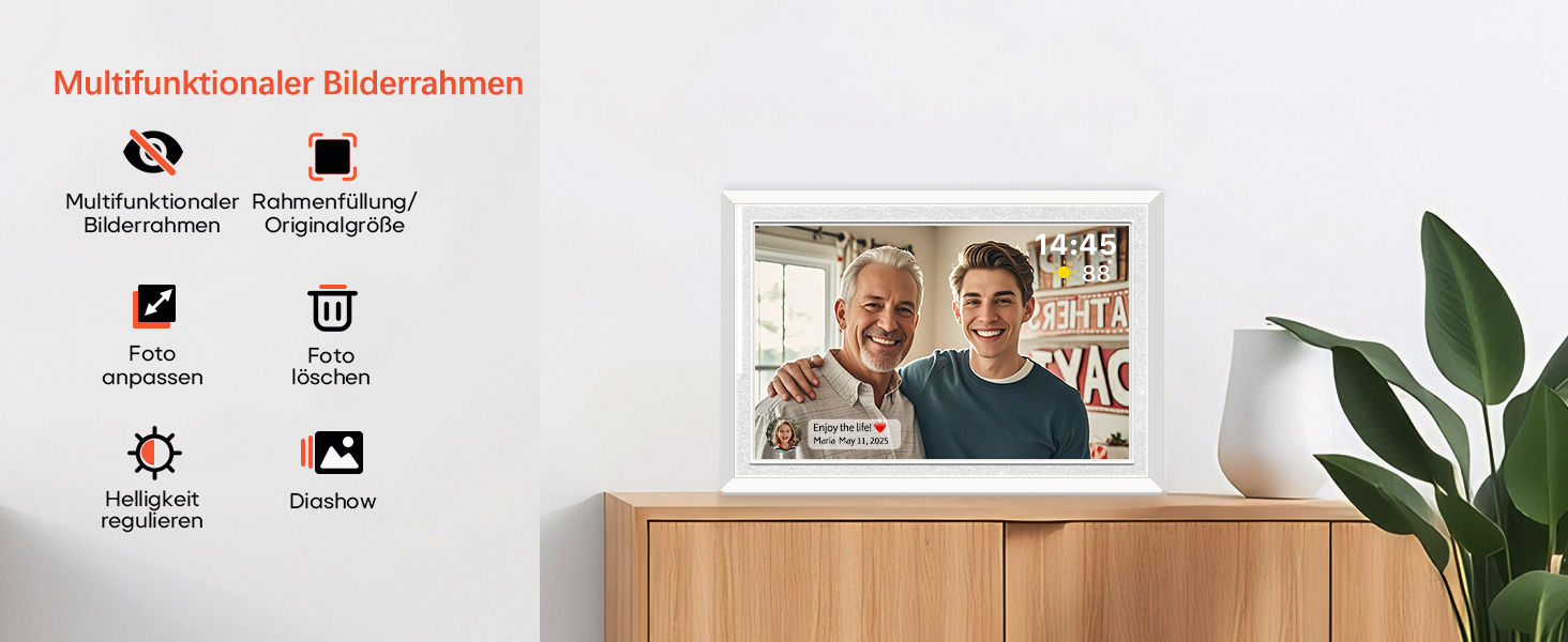 Frameo: Цифровий фоторамка 10.1 дюйма, HD 1280*800 IPS, сенсорний екран, 32GB, автоповорот, Frameo App