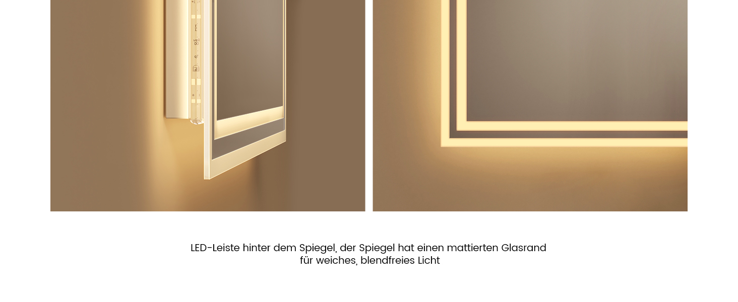 Дзеркало для ванної кімнати EMKE з підсвічуванням 120x60 см, тепле біле світло 3000K, вимикач, матовий бортик 2.70 x 50 см