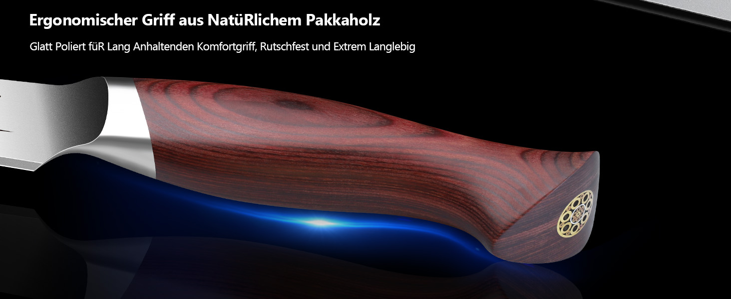 SHAN ZU Profi кухонний ніж 18 см - японський кухонний ніж з високоякісної сталі 10Cr15Mov, 12° заточка, ергономічна ручка з паккавуда - для м'яса, овочів, риби (хлібний ніж 25 см)