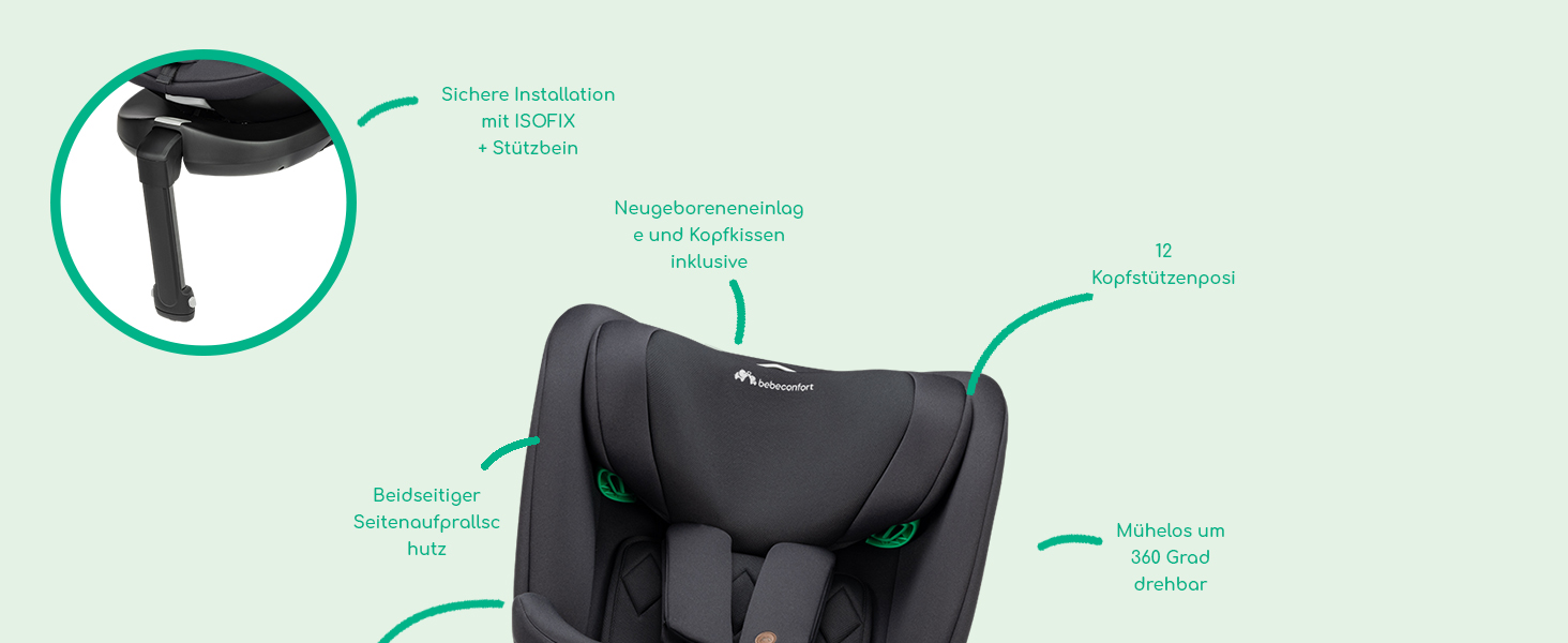 Дитяче автокрісло Bebeconfort 360 i-Size RevolveFix Plus (40–150 см), поворотне, Full Black
