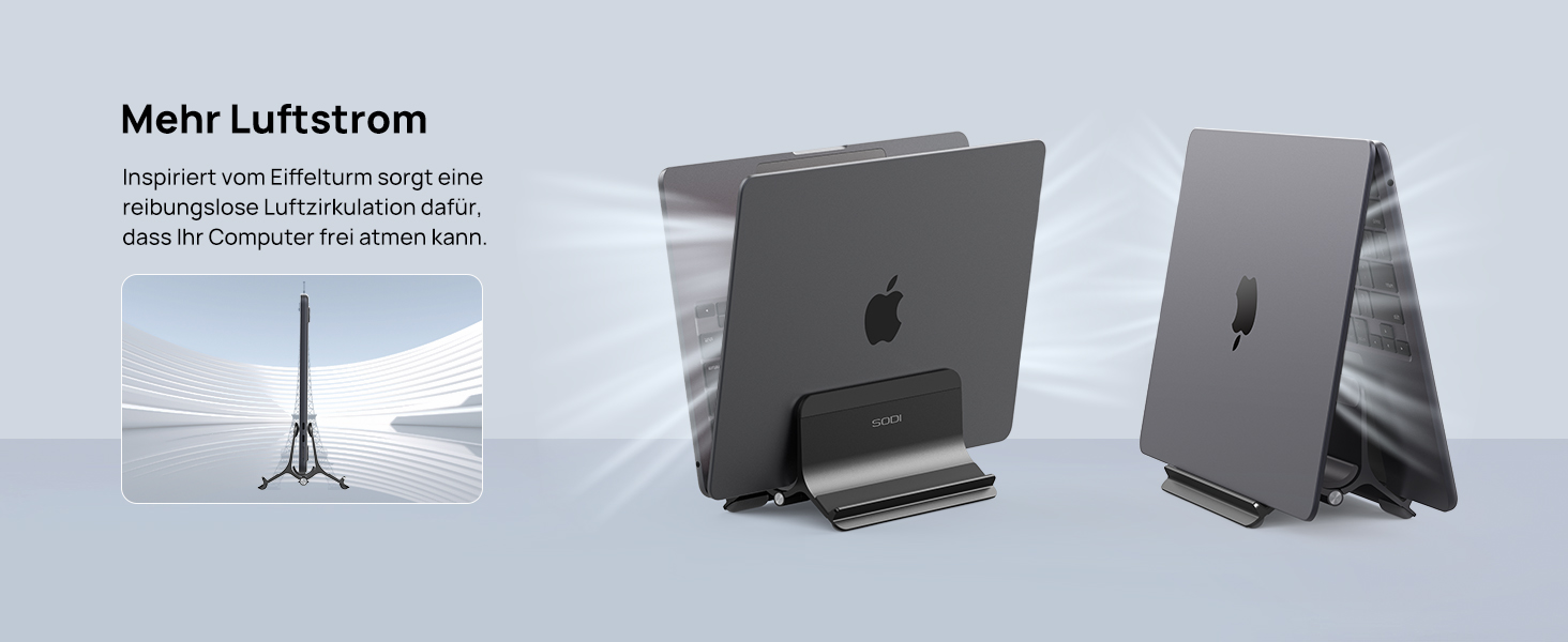 Підставка для ноутбука SODI вертикальна, автоматична, алюмінієва, чорна. Захист для MacBook Pro/Air, ноутбуків, планшетів, телефонів