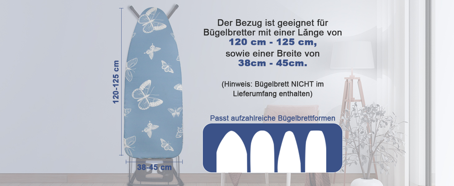 Чохол для прасувальної дошки з товстим шаром, 120x40/125x45 см, еластична стрічка, липучки, сумісний з прасувальними столами, для парогенераторів