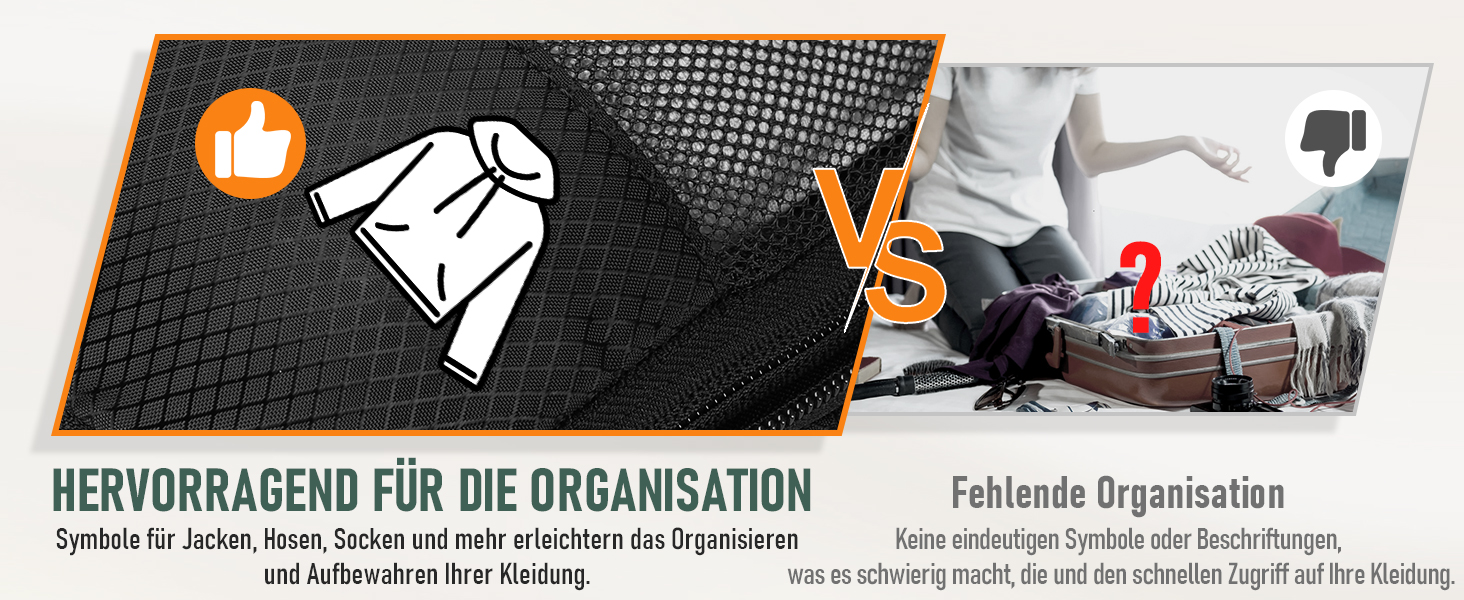 Набір компресійних органайзерів для одягу в подорожі, 8 предметів, дорожні сумки-пакувальники для валізи та рюкзака, чорні