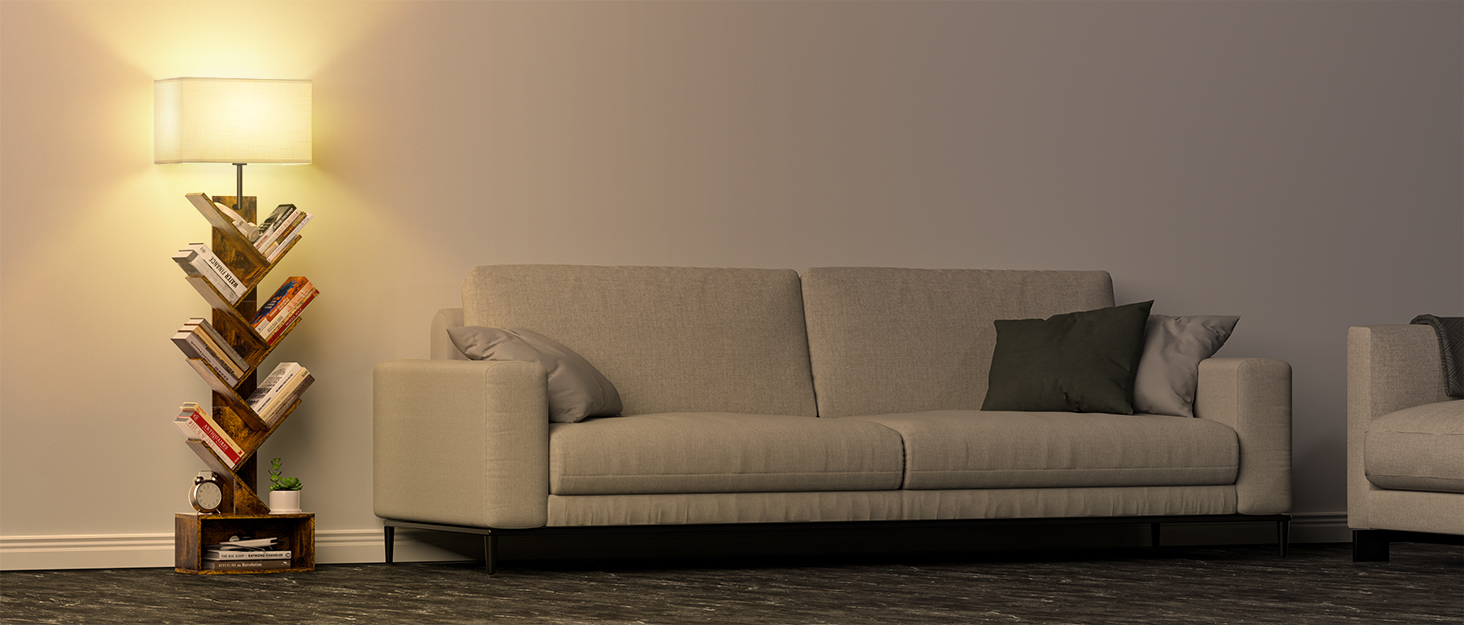 LED торшер з полицею, 3 режими світла, димування (сенсор/пульт), кутова полиця 5 рівнів, вузька книжкова шафа для вітальні, спальні, офісу, чорний