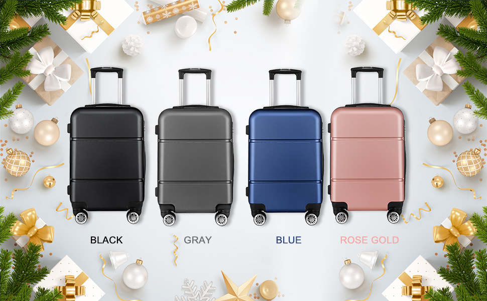 Валіза ручної поклажі KONO з колесами, жорсткий корпус, трілячка 55x38x22 см, 33 літри, ABS, блакитний