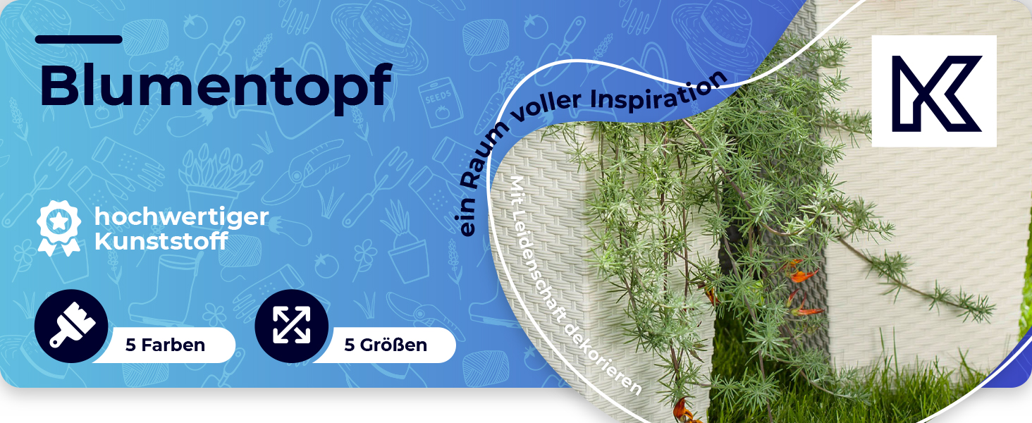 Набір горщиків для квітів KADAX 3 шт. (36/46,5/57,5 см) – пластикові, вологостійкі, для дому та саду, графіт, ротанг