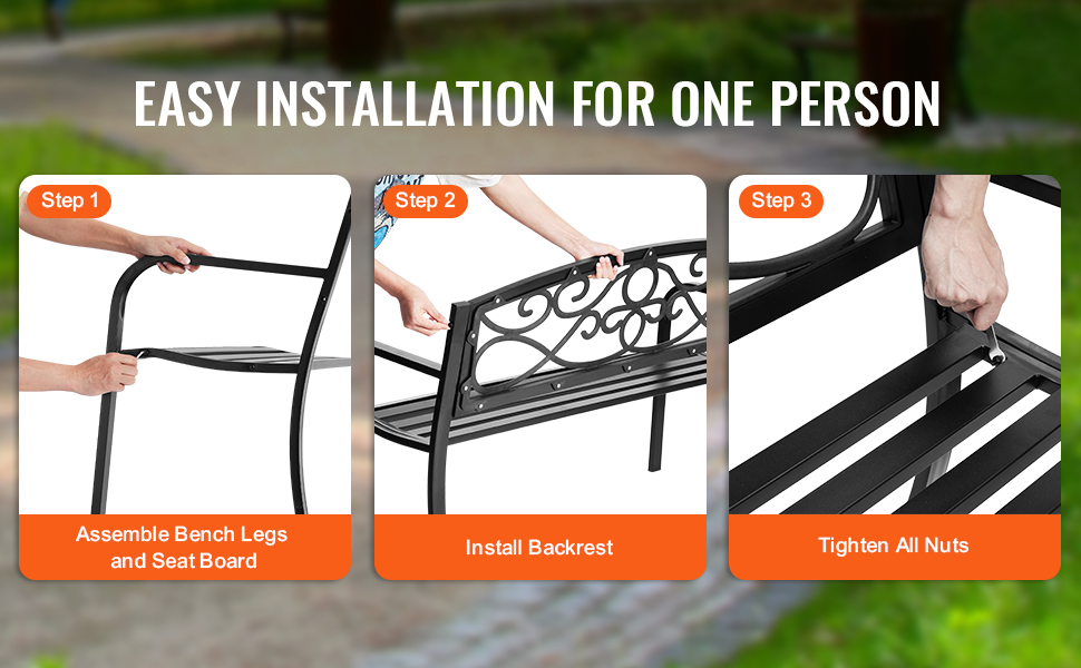 Металева лавка для саду та тераси VEVOR, 1163 мм, міцна лавка на 3 особи з підлокітниками та спинкою, вінтажний дизайн, 218 кг, 52,7 x 127 x 81,8 см