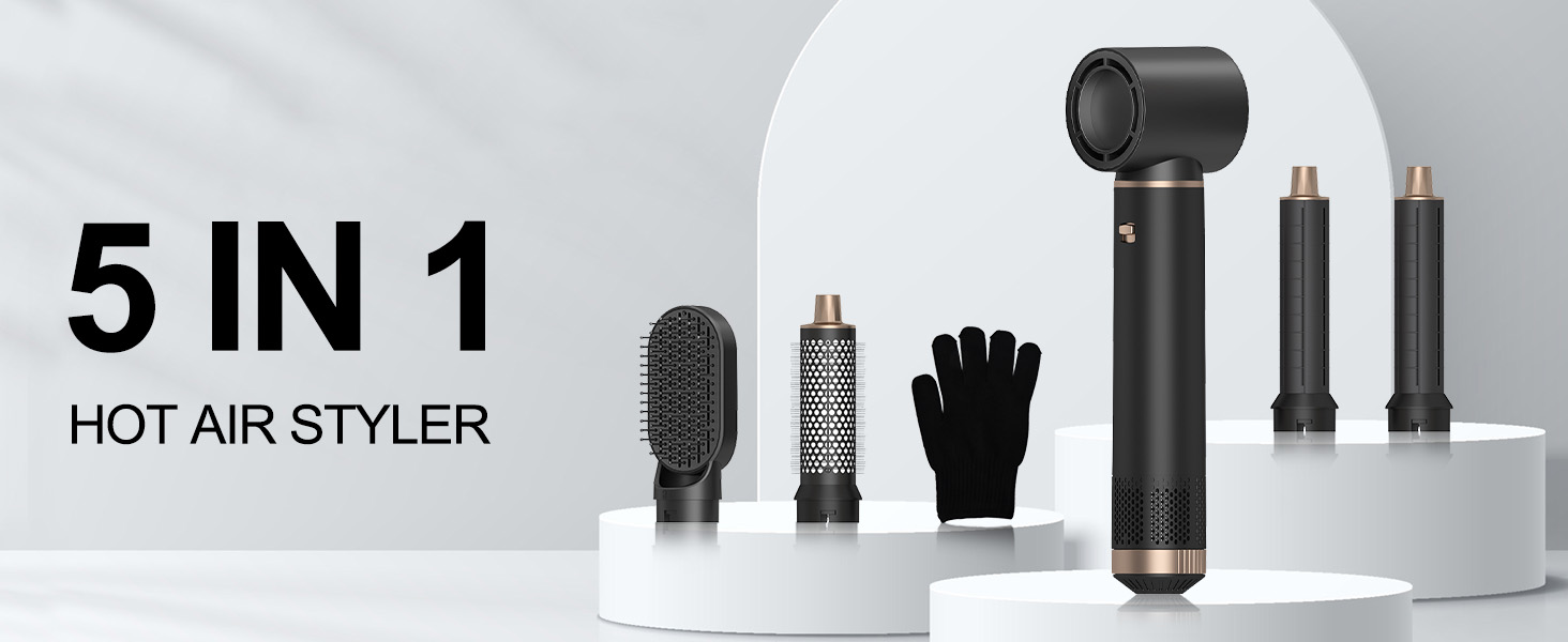Hairstyler 5 в 1: Професійний набір для укладки волосся з автозавитками, феном, йонною щіткою, випрямлячем та щіткою для об'єму. Для всіх типів волосся.