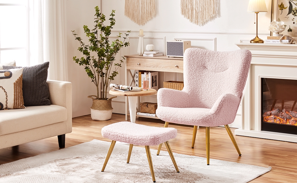 Крісло-мішок Yaheetech з м'якої тканини, крісло для відпочинку, телевізор, крісло-релакс, крісло-трансформер, стильний дизайн, білий (рожевий, з пуфом)