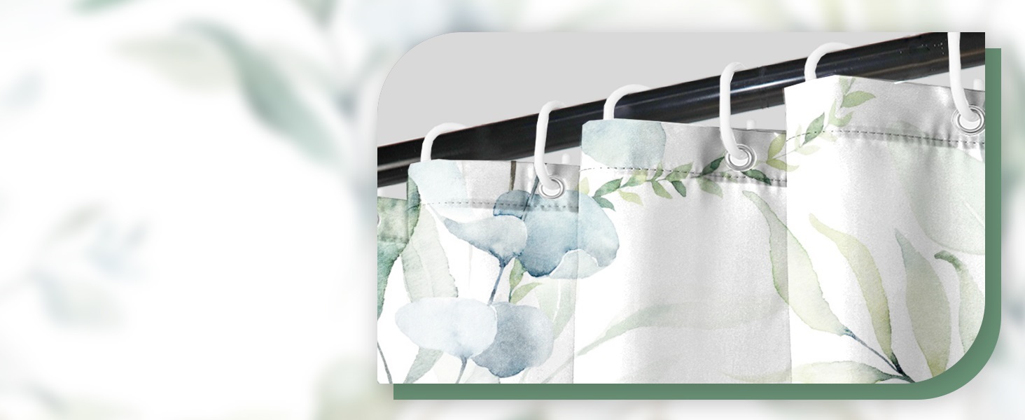 Шторка для душу 180x220 см, антигрибкова, з тропічним дизайном (зелені пальмові листя, евкаліпт, гриби), водонепроникна, з поліестеру, придатна для прання, для ванної кімнати, з 12 гачками