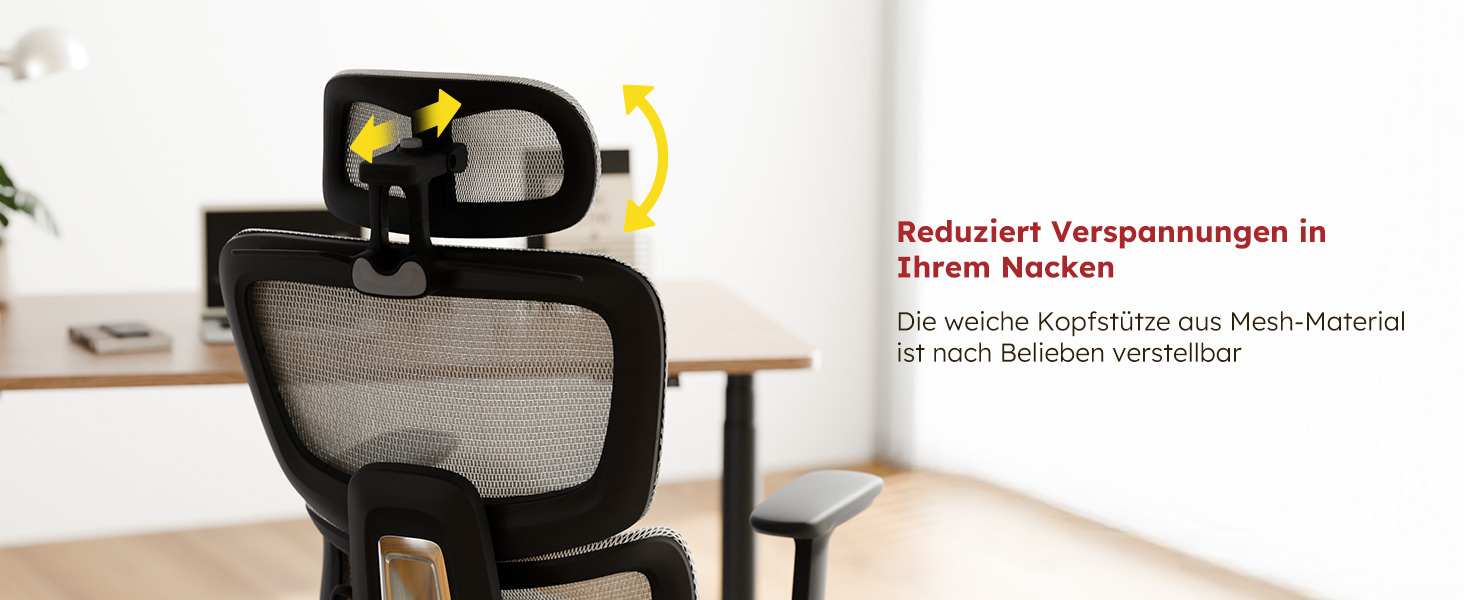 Ергономічне офісне крісло Voll-Mesh з підголівником, підставкою для ніг, регульованою спинкою, підлокітниками, саморегульованою поперековою підтримкою, PU-колесами, поворотним на 360°, навантаження до 150 кг, (Світло-сірий)