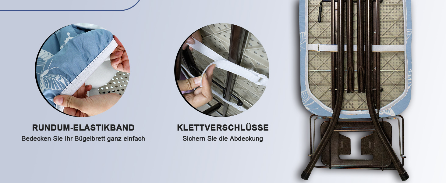 Чохол для прасувальної дошки з товстим шаром, 120x40/125x45 см, еластична стрічка, липучки, сумісний з прасувальними столами, для парогенераторів