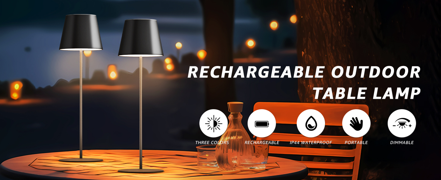 MALUX 2 шт. LED настільна лампа бездротова з сенсором, для дому та вулиці, перезаряджувана, з таймером, 3 режими температури, регулювання яскравості, чорний колір