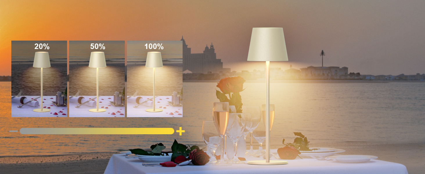 LED акумуляторна бездротова настільна лампа, 36 см, тепле біле світло 3000K, регульована яскравість, IP54, для внутрішнього та зовнішнього використання, алюміній, бежевий, спальня, бар