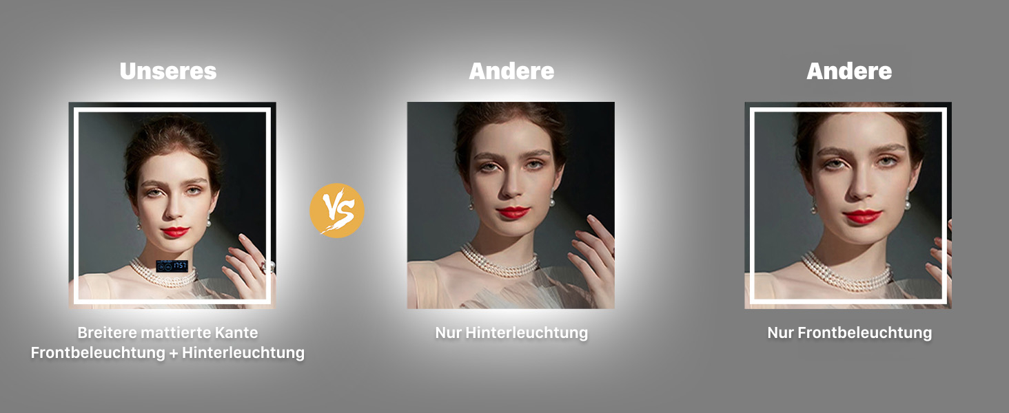 Дзеркало для ванної кімнати LUVODI LED з підсвічуванням, 40x50 см, водонепроникне, сенсорне управління, 3 колірні температури, регулювання яскравості, антизапарник, Bluetooth, заднє та переднє освітлення
