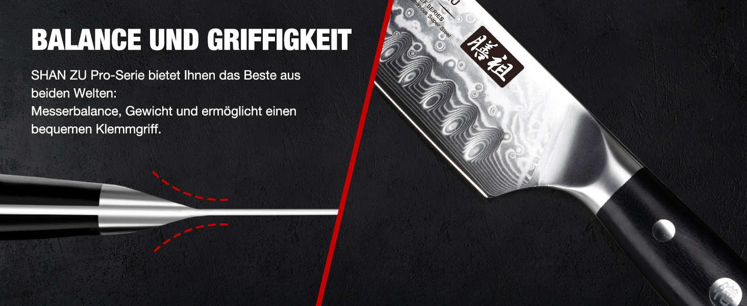 Ніж кухарський SHAN ZU Damast 20 см, 67 шарів дамаської сталі, серія PRO, з ручкою G10