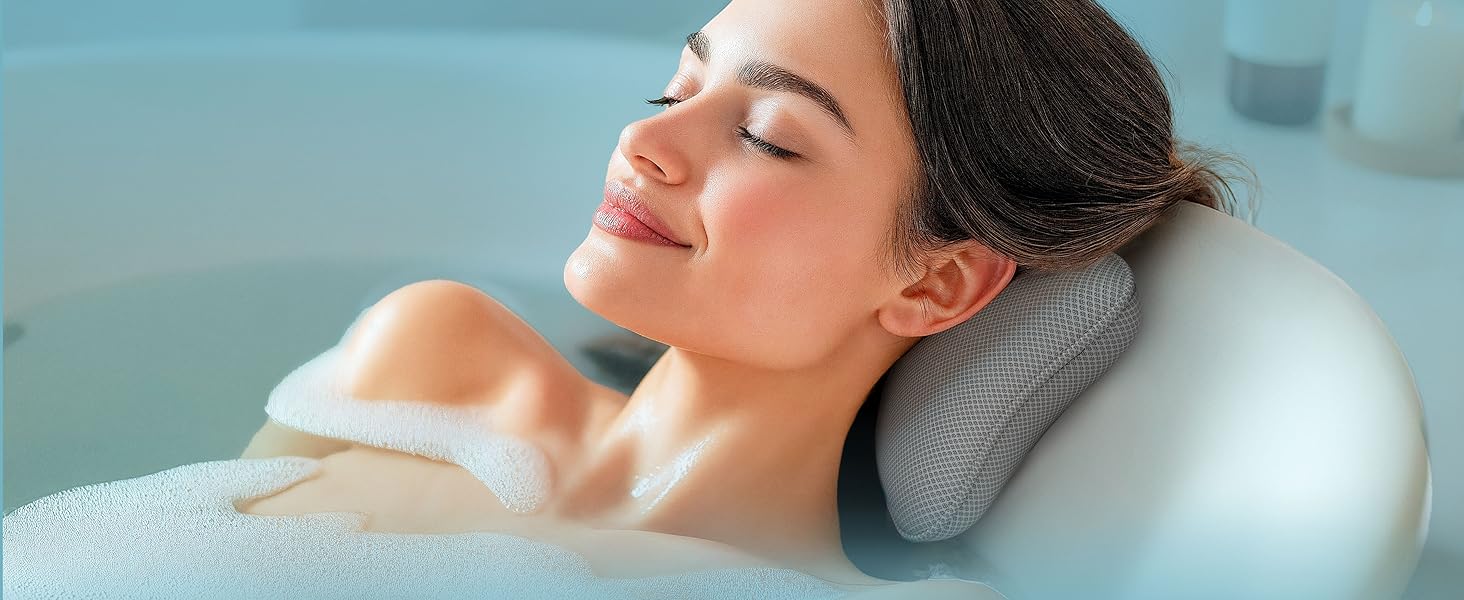 Преміум подушка для ванни сірого кольору | Подушка для ванни швидковисихаюча з великими присосками для надійного кріплення | Подушка для ванни з можливістю прання | Подушка для оптимального розслаблення шиї, сірого кольору