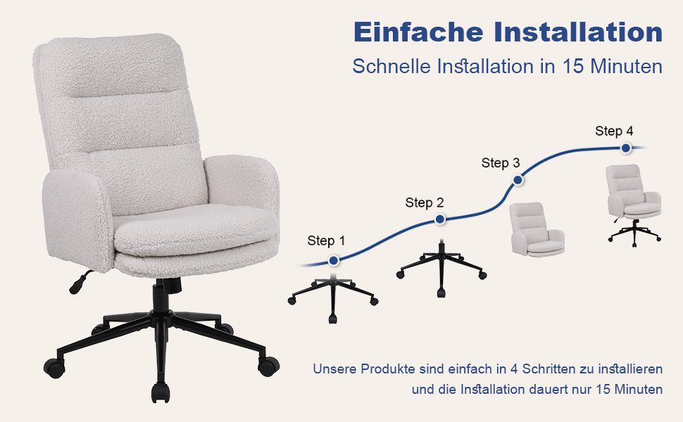 Крісло для дому та офісу Youhauchair з кашеміру, ергономічне, з високою спинкою, регульована висота, кремовий колір