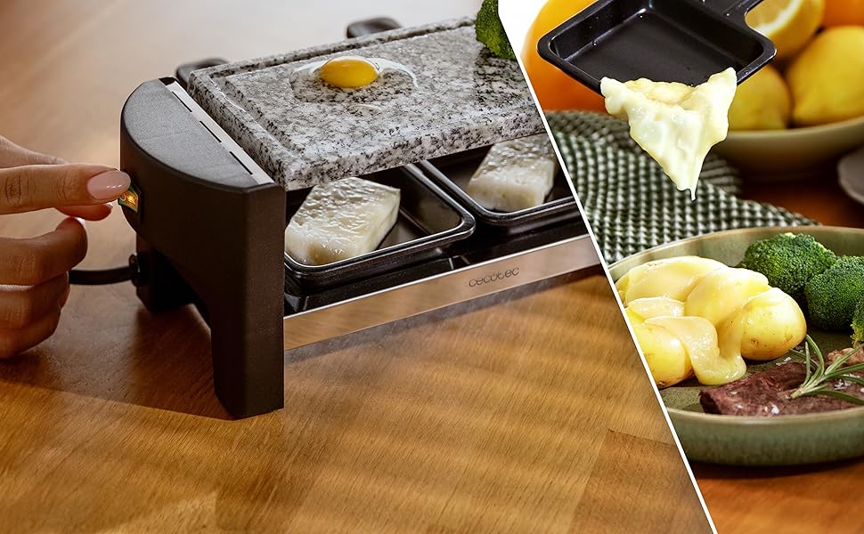 РаКлетт Cecotec Cheese & Grill 3200 AllStone для 2 осіб з електричним грилем та антипригарною поверхнею