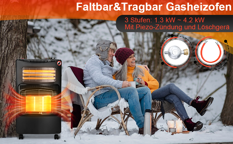 Газовий обігрівач для приміщень 4,2 КВт, інфрачервоний нагрівач, портативний, Plug and Play