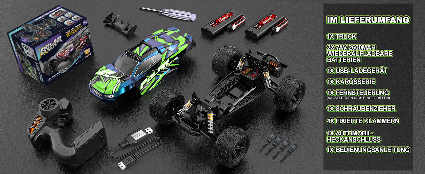 Радіокерований позашляховий електро-трак 1/10, 18 дюймів, 45+ км/год, 2 акумулятори 2600 mAh, для дорослих та дітей