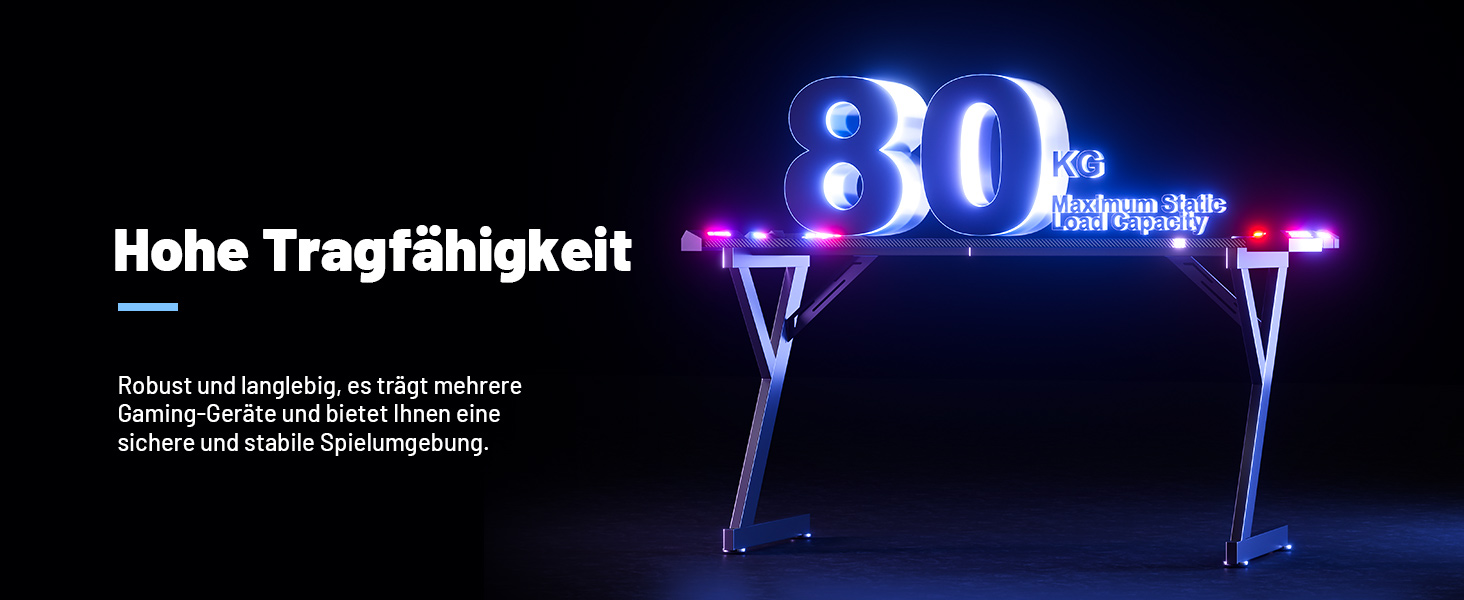 Ігровий стіл HLONONE з LED підсвічуванням, 160 x 60 см, стіл для комп'ютера з карбоновим покриттям, чорний, з тримачем для напоїв та гачком для навушників
