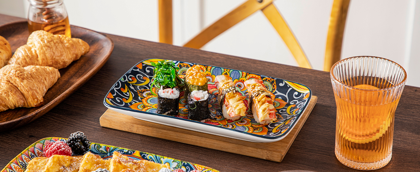 Набір тарілок Vancasso SIMI прямокутні, 6 шт. Порцелянові тарілки для сервірування, десертні, на 6 осіб, 24.7 x 14.2 см