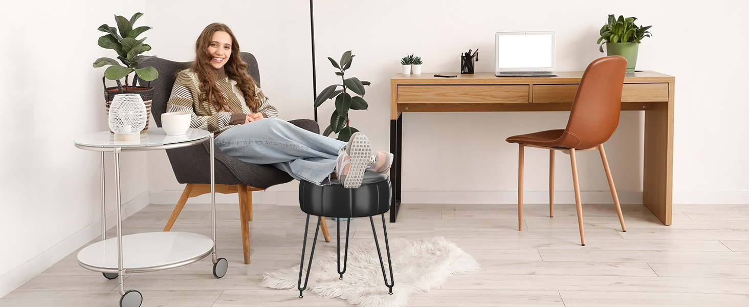 Пуф-табурет для макіяжу YMYNY, стилізування під гарбуз, 32x32x44 см, білий (HBD036W)