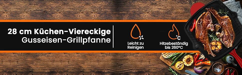 Сковорода-гриль NutriChef 30x43 см з чавуну з антипригарним покриттям, для стейків, з насадками для збору жиру, ідеальна для хрусткої обсмажки