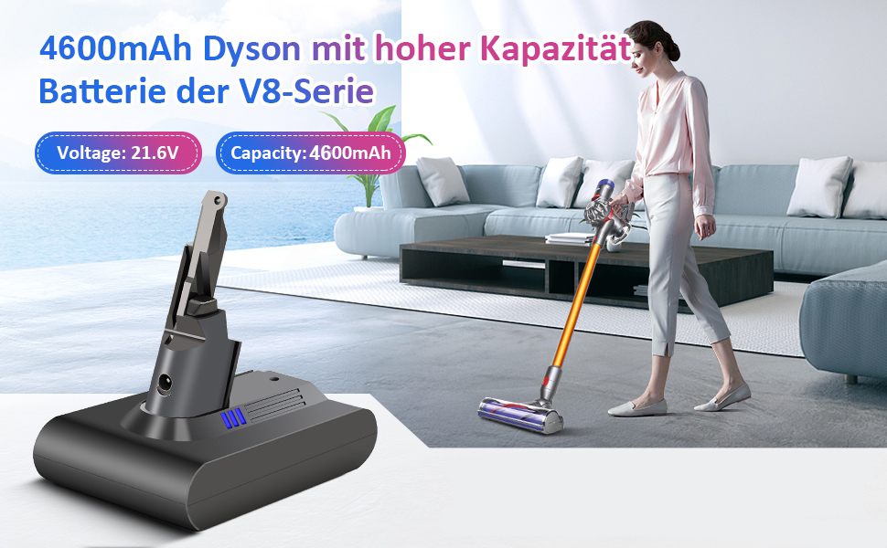 Змінна батарея Dyson V8 SV10 21,6 В 4600 мАг, літій-іонна батарея для ручного пилососа для тварин/пухнастих/моторхедів