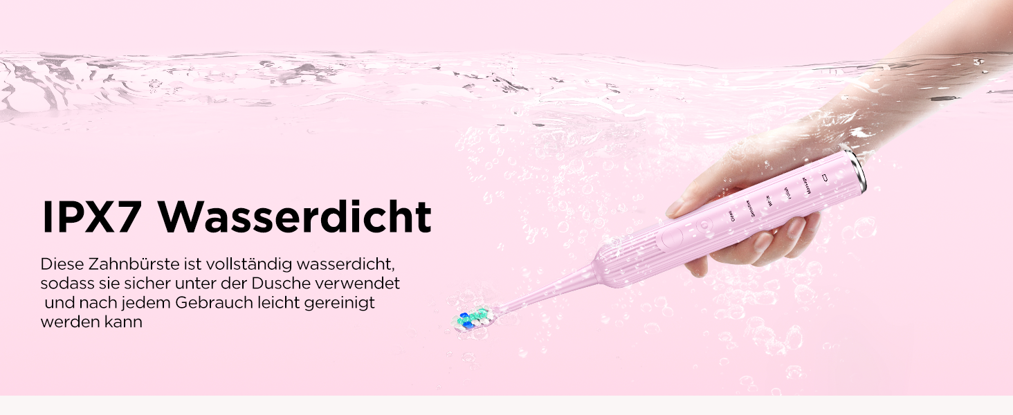 Електрична зубна щітка звукового типу для дорослих та дітей, 5 режимів чищення, 3 рівні інтенсивності, таймер, 8 насадок, чохол для подорожей, рожевий колір